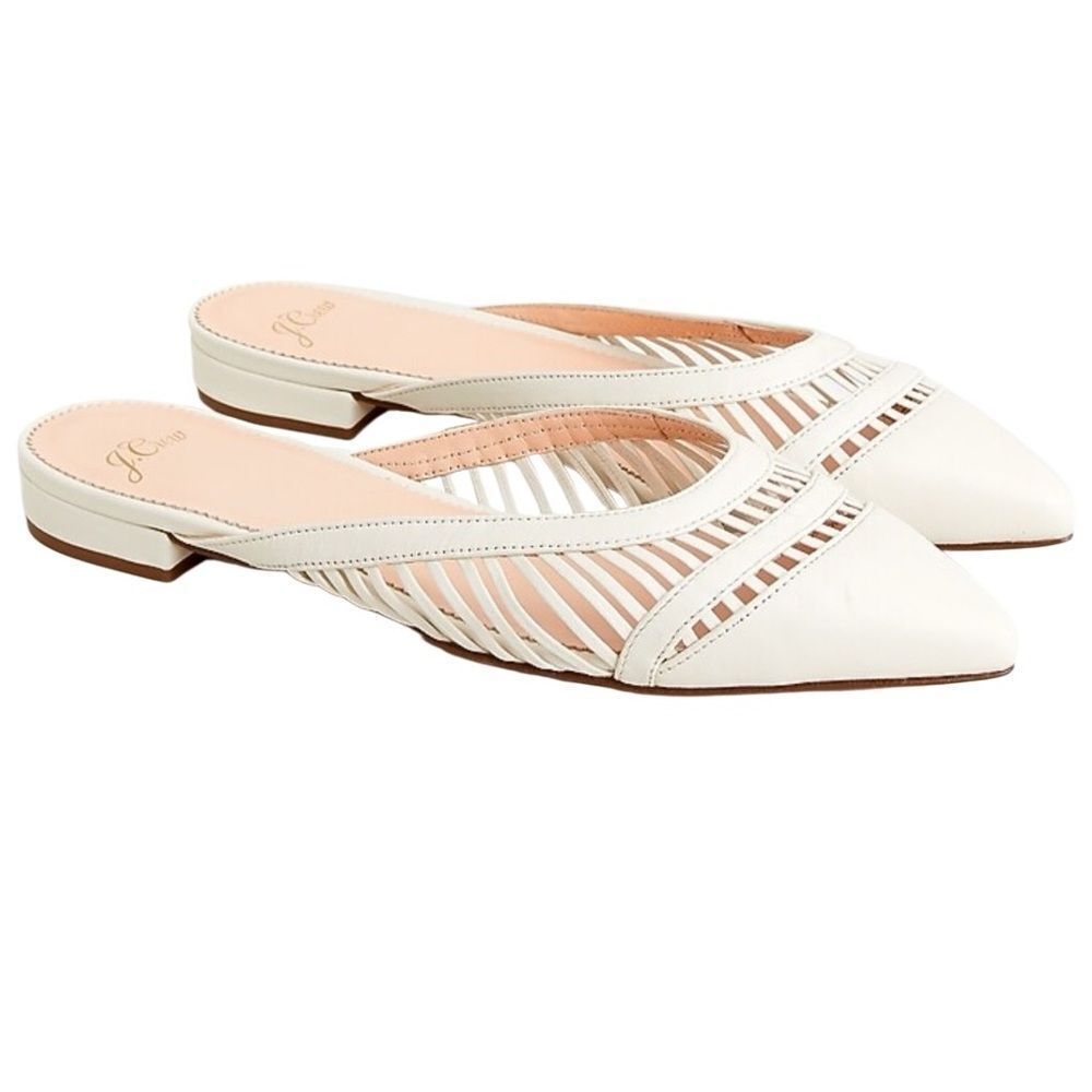 J. Crew Leather Backless Cage Mules in Ivory